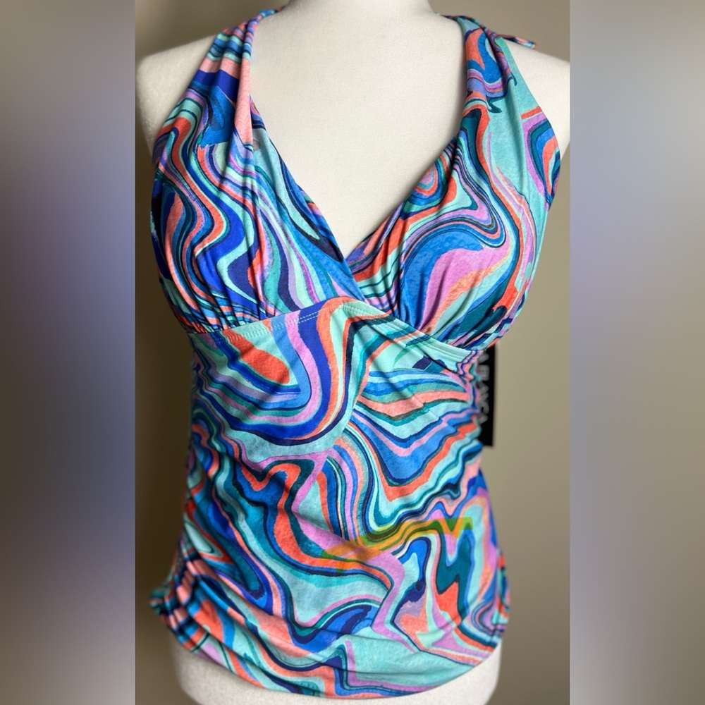 La Blanca Vibrant Multicolor Swirl Women's Tankini Swimsuit Top, Size 10, NWT - Picture 6 of 8